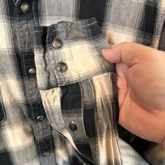 American Eagle Outfitters Plaid Check Shirt Mens Sz L Pearl Snap Chest Pocket LS - Picture 5 of 7